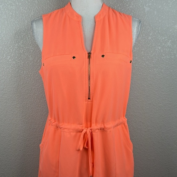 Apt. 9 Neon Orange Summer Vacation Casual V-neck Front Tie Dress Size Medium - Picture 2 of 8